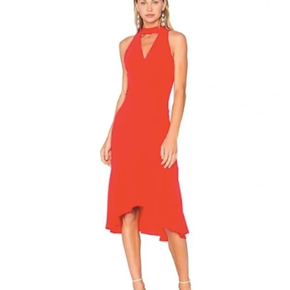Amanda Uprichard Valentina Key Hole Midi Dress in Lipstick Red sz P